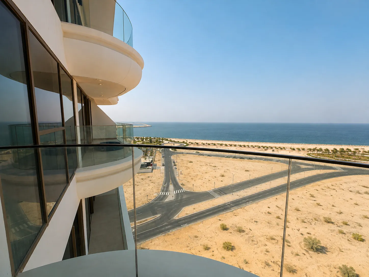 The sea and the Dubai Islands beach seen from a Beach Walk balcony